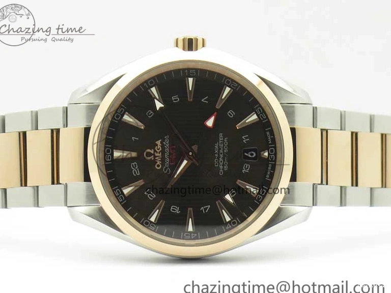 0511 Aqua Terra 150M GMT SS RG VSF 1:1 Best Edition Brown Textured Dial on SS RG Bracelet A8605 Super Clone Original 8058